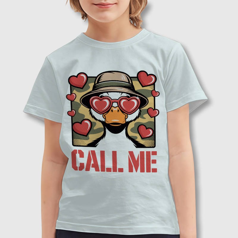 Cute Heart Duck Print Kids T-Shirt for Valentine's Day Gift
