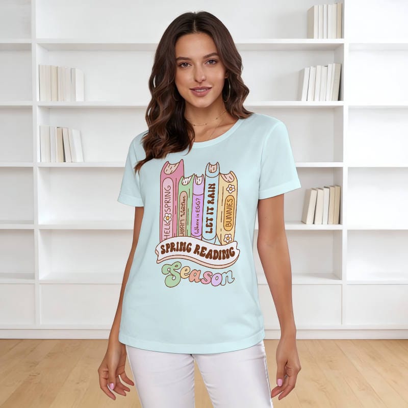 Spring Reading Book Print Women's T-Shirt for Book Lovers Easter Gift