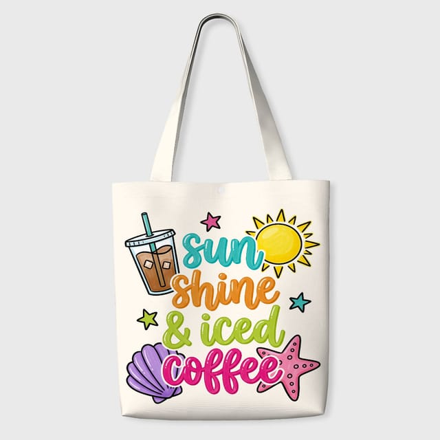 Iced Coffee Print Tote Bag for Coffee Lovers Gift