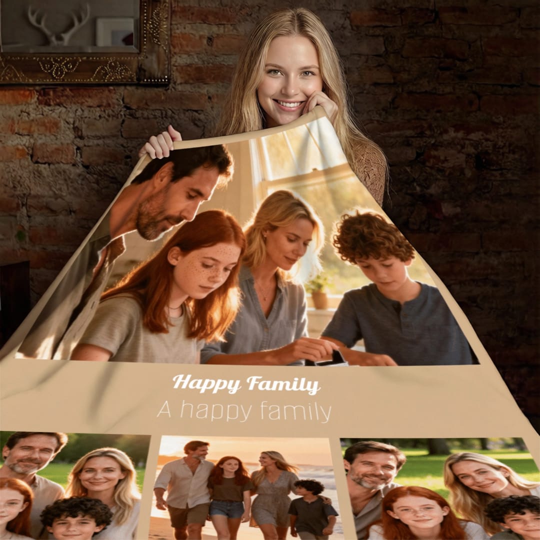 Personalized Family Photo Blanket - 1
