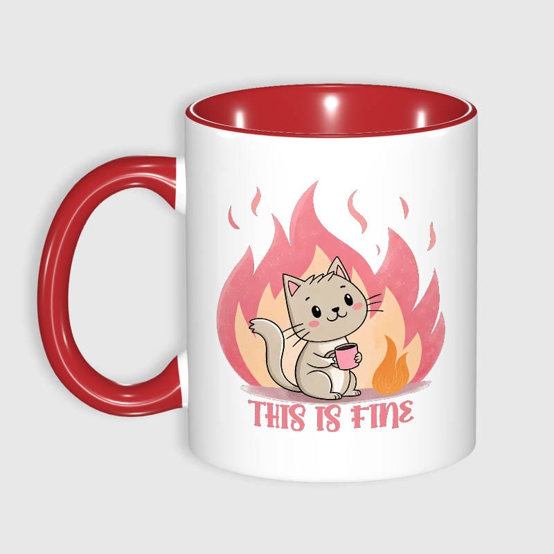 Funny 'This Is Fine' Cat Ceramic Mug for Cat Lovers Gift