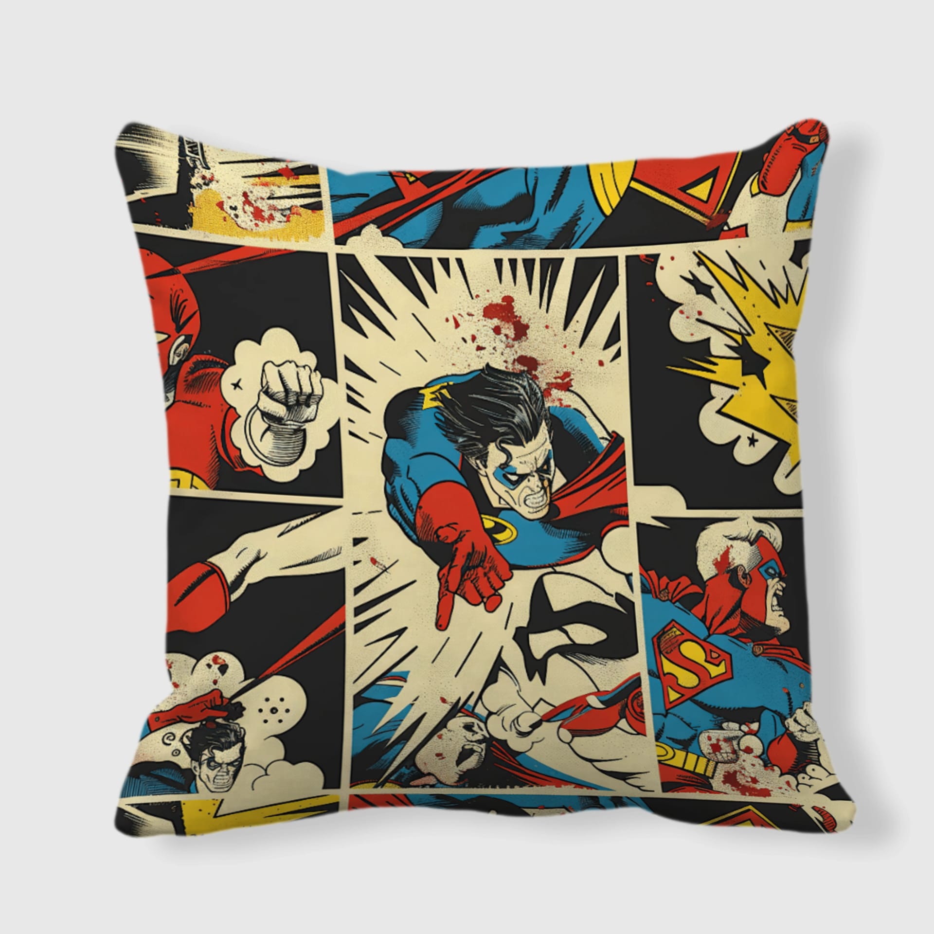 Retro Superhero Comic Throw Pillow for Fans Home Decor Gift