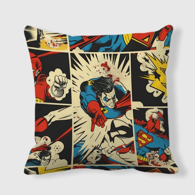 Retro Superhero Comic Throw Pillow for Fans Home Decor Gift