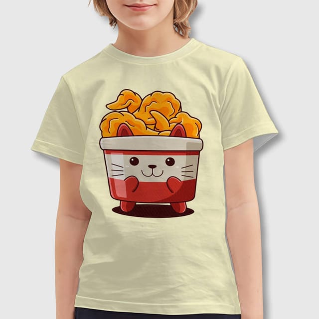 Cute Fried Chicken Cat Kids T-Shirt for Birthday Gift Daily Wear