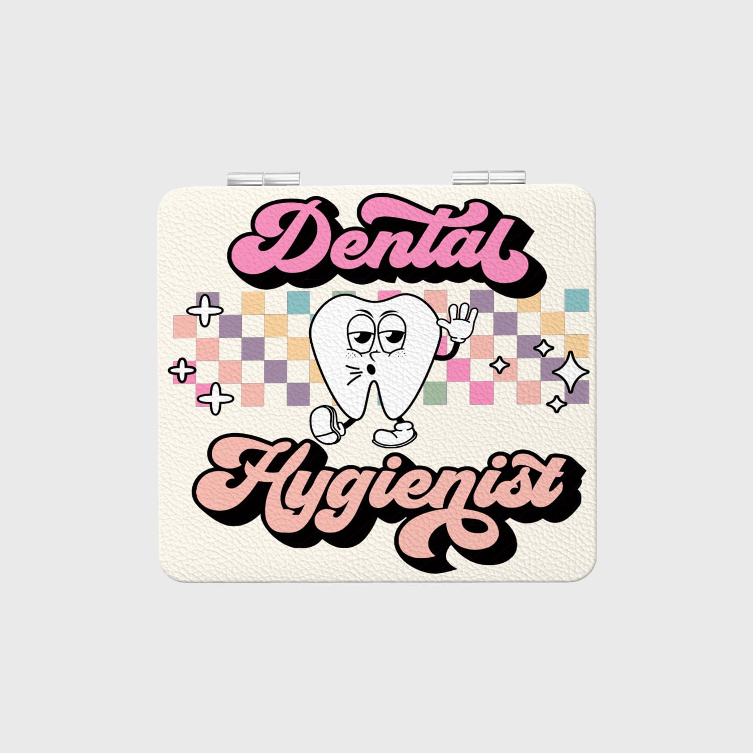 Retro Cartoon Tooth Square Pocket Mirror for Dental Hygienist Gift