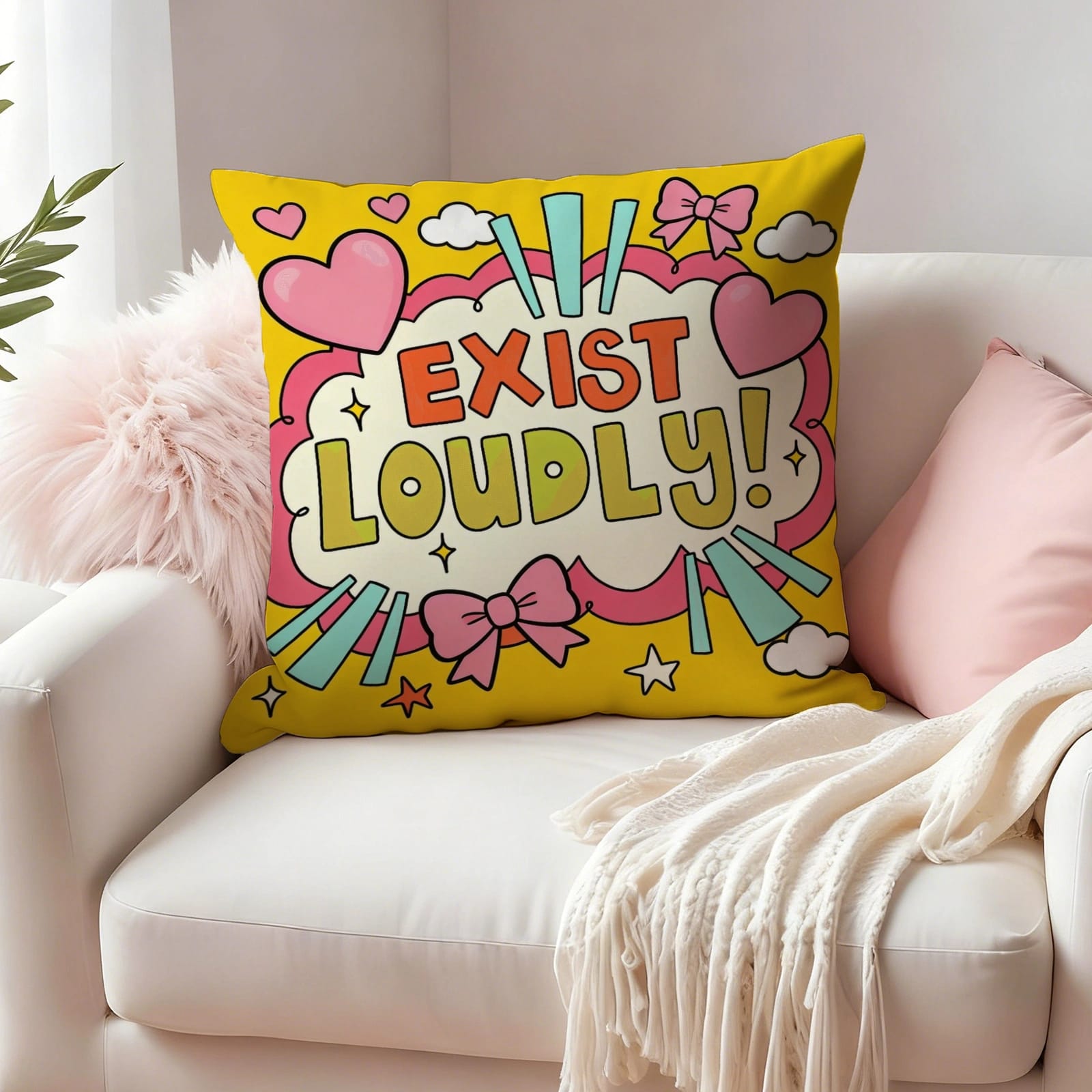 Exist Loudly Positive Quote Throw Pillow for Home Decor Gift