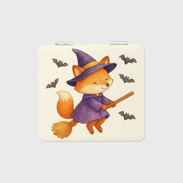 Cute Witch Fox Compact Mirror for Fox Lovers Halloween Gift
