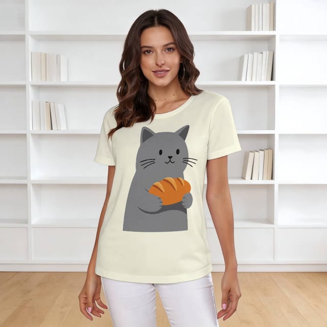 Croissant Cat Graphic Tee for Cat Lovers Daily Wear