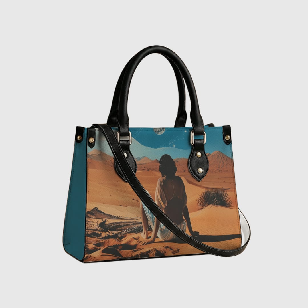 Personalized PU Leather Tote Bag (Black/White Handles) - 1