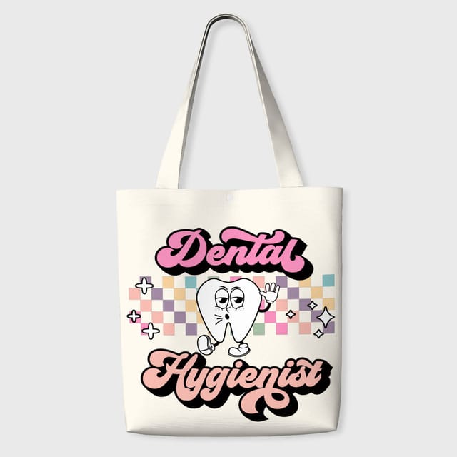 Retro Cartoon Tooth Tote Bag for Dental Hygienist Appreciation Gift