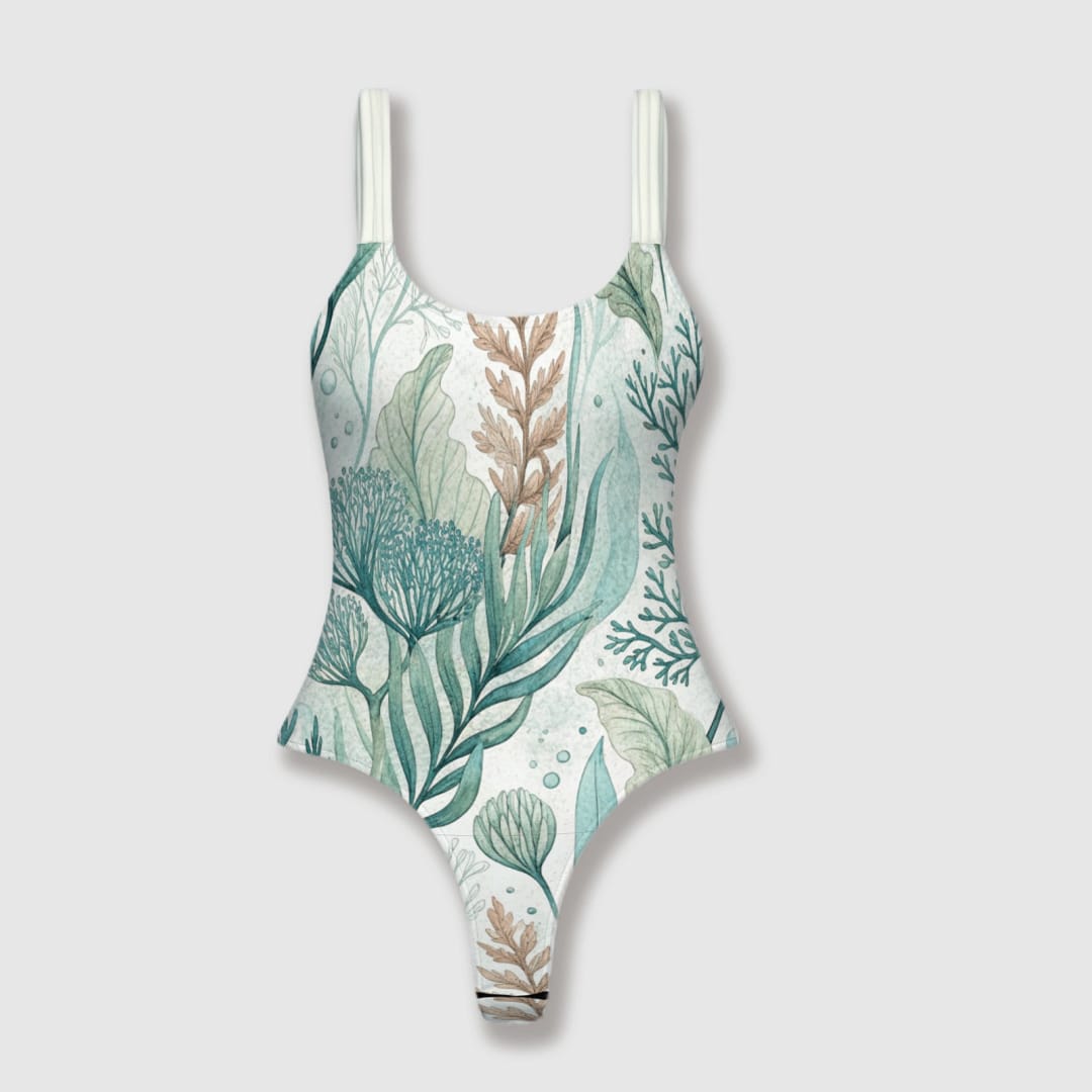 Coastal Seaweed Floral One Piece Swimsuit for Women Summer Beach - 1