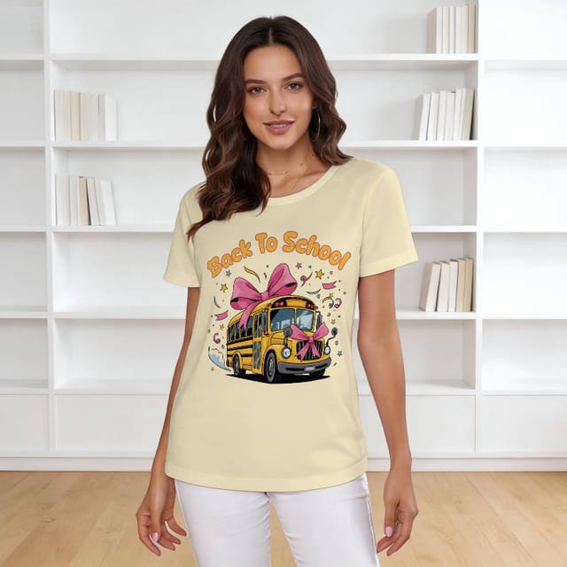 Pink Bow School Bus Women's T-Shirt for Back to School