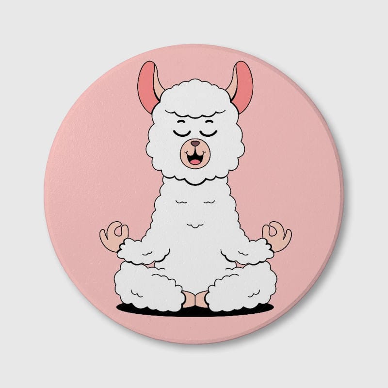 Meditating Llama Round Ceramic Coasters for Yoga & Pet Lovers