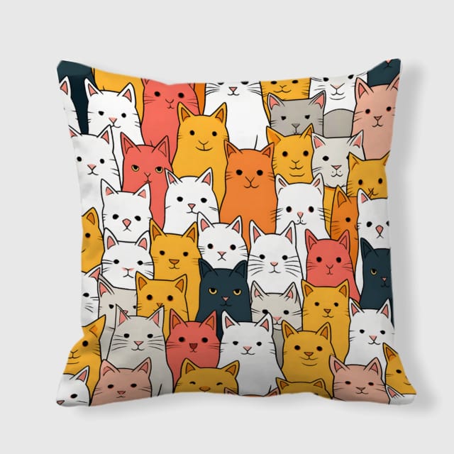 Cute Cat Crowd Square Throw Pillow for Pet Lovers Home Decor
