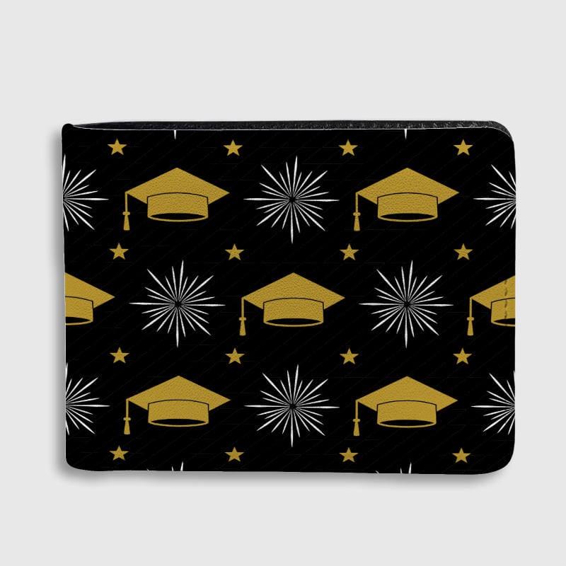 Gold Grad Cap Leather Bifold Wallet for Grad Graduation Gift