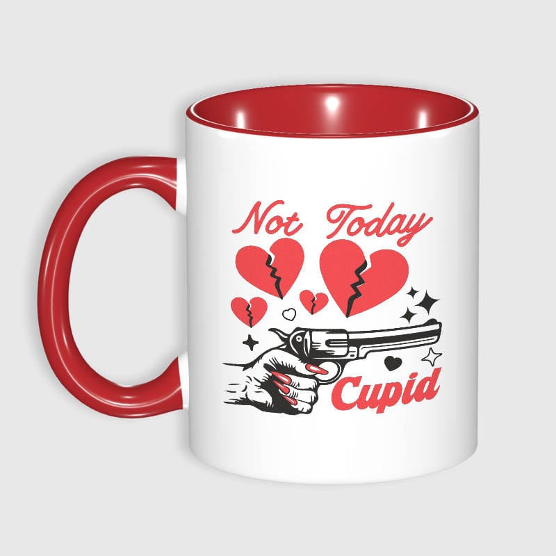 11oz Red Accent Ceramic Coffee Mug, Classic Daily Drinking Tea Cup - 1