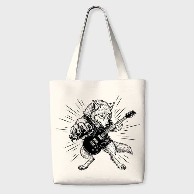 Rock Guitar Wolf Tote Bag for Music Lovers Daily Use
