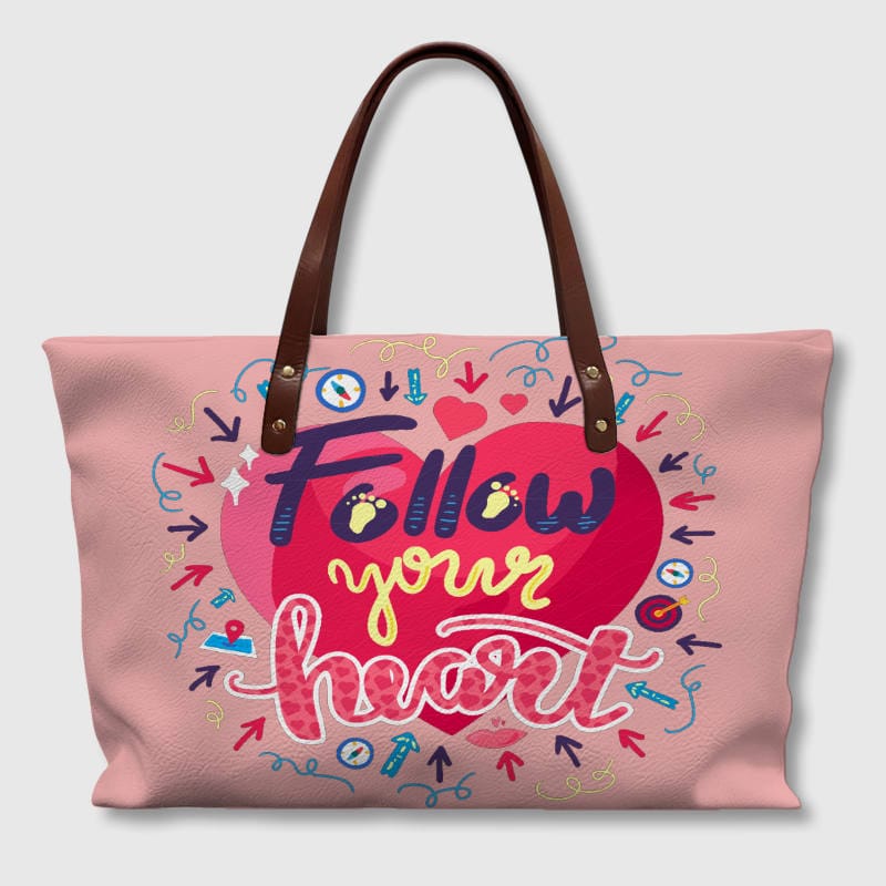 Follow Your Heart PU Leather Tote Bag for Women Valentine Gift