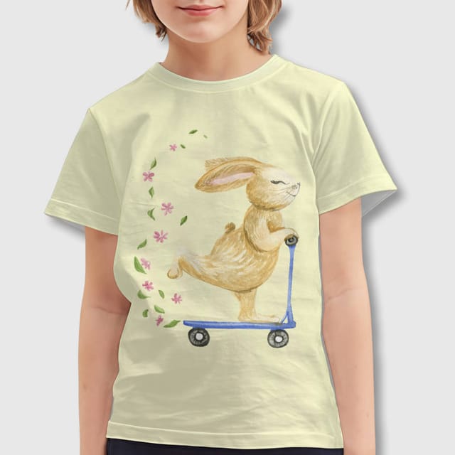 Cute Bunny Scooter Floral Kids T-Shirt for Easter Gift