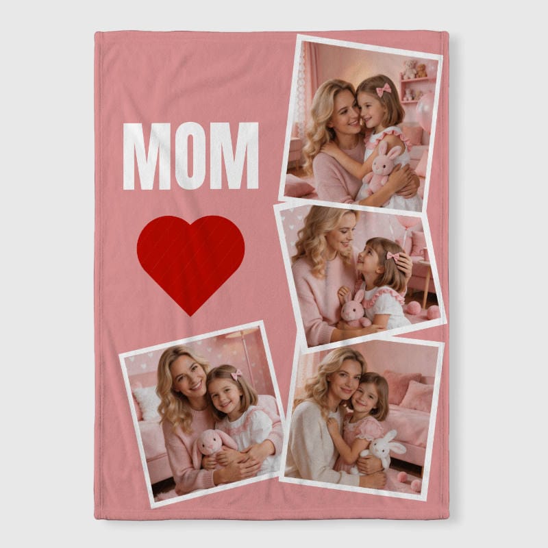 Custom 4 Photo Collage Fleece Blanket for Mom Mother's Day Gift - 1