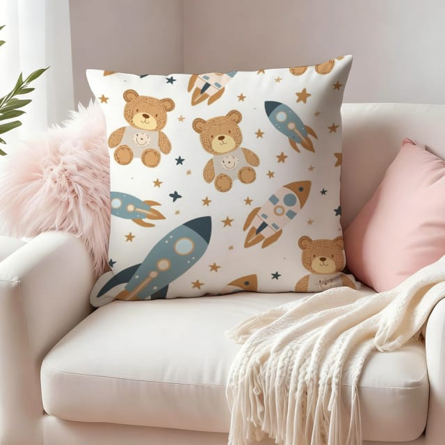 Space Teddy Bear Rocket Throw Pillow for Kids Decor