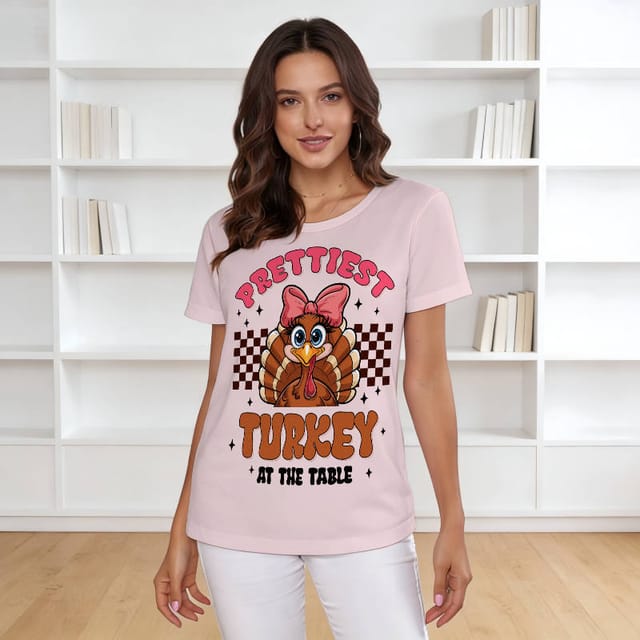 Cute Turkey Print Women's T-Shirt for Thanksgiving Outfit