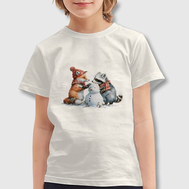 Winter Fox Raccoon Kids T-Shirt for Christmas Daily Wear