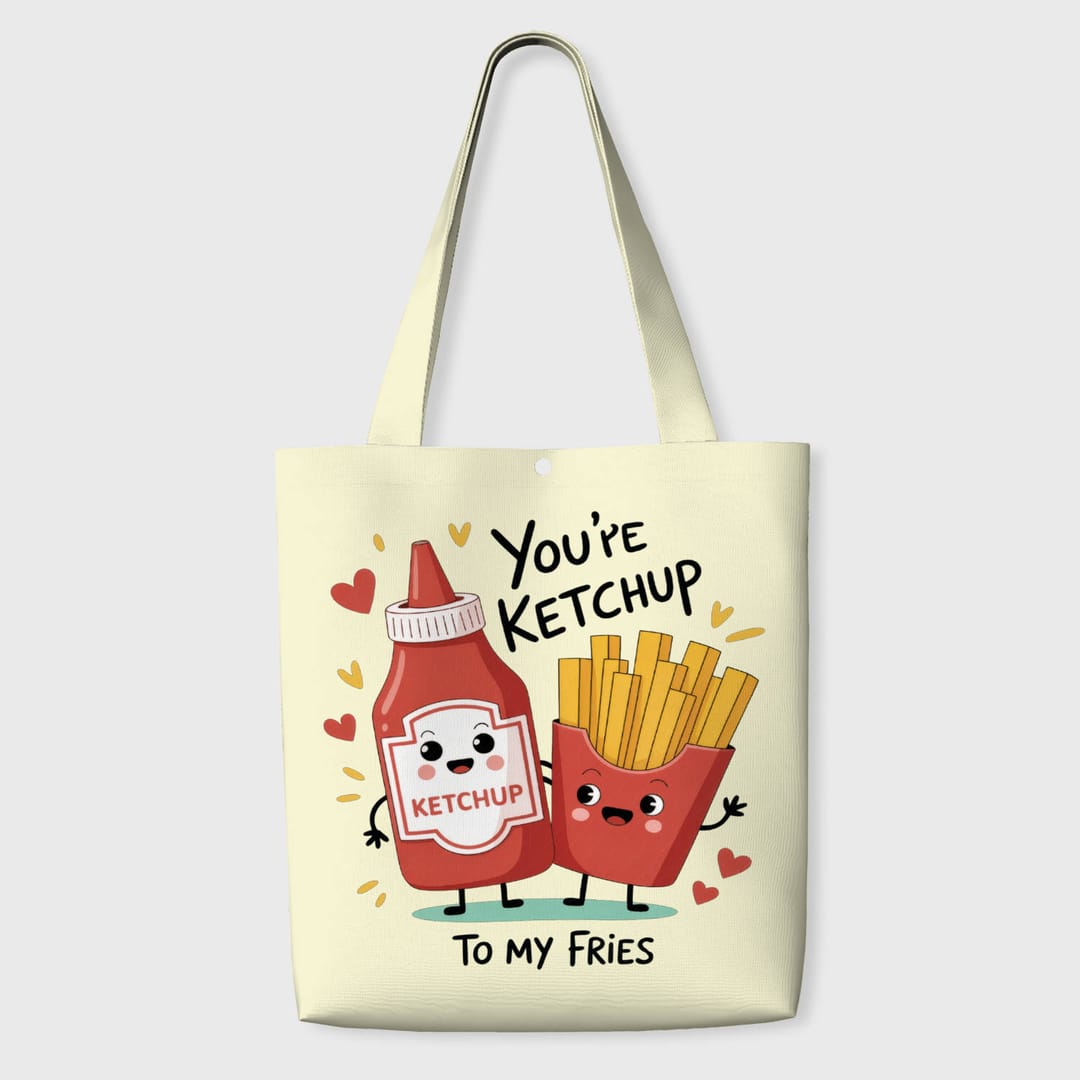 Funny Ketchup Fries Tote Bag for Couples Valentine Gift - 1