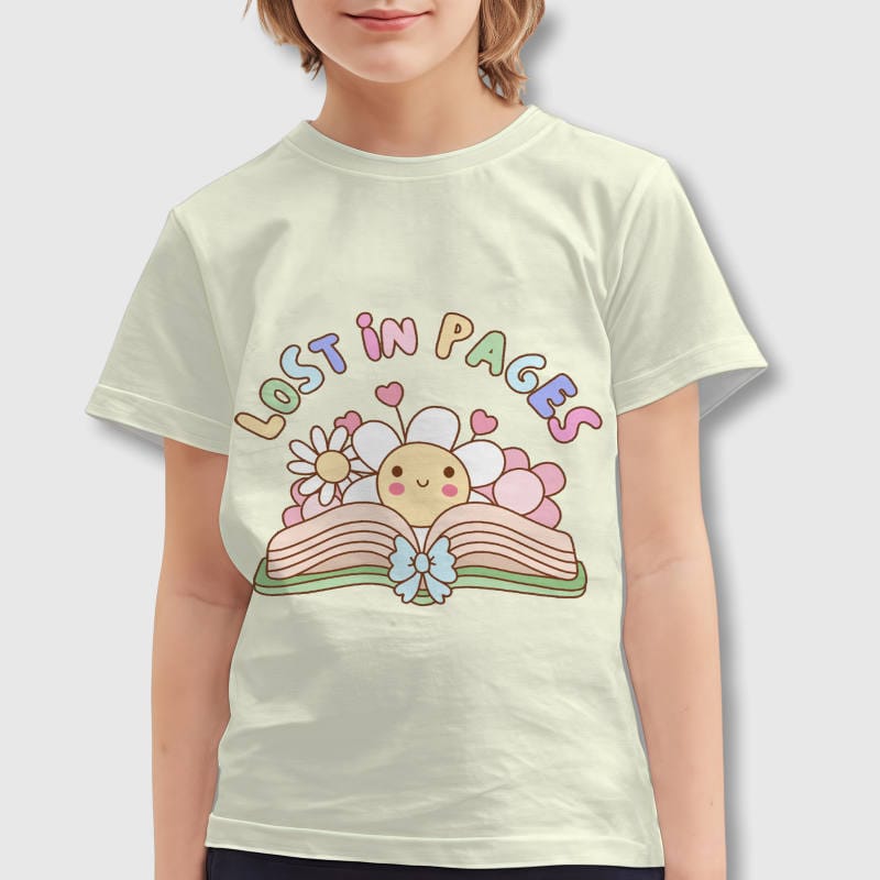 Cute Floral Book Kids T-Shirt for Book Lovers Back to School