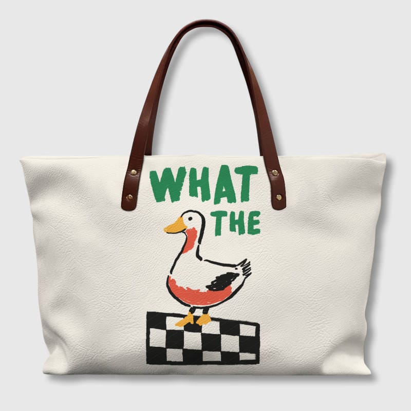 Funny What The Duck PU Leather Tote Bag for Pet Lovers Daily Use
