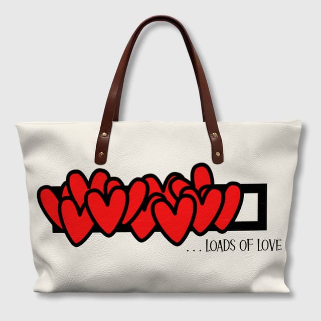 Love Heart Print PU Leather Tote Bag for Her Valentine Gift