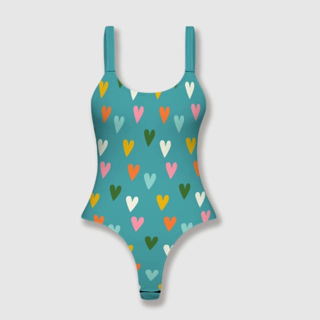 Colorful Heart Print One Piece Swimsuit for Women Beach Gifts