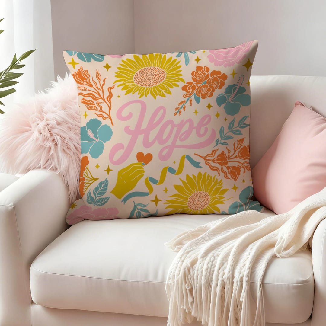 Personalized Hope Floral Double-Sided Satin Pillow - 1