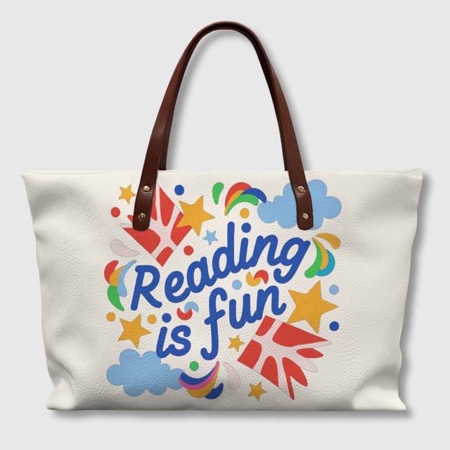 Reading is Fun Quote PU Leather Tote Bag for Book Lovers Daily Use