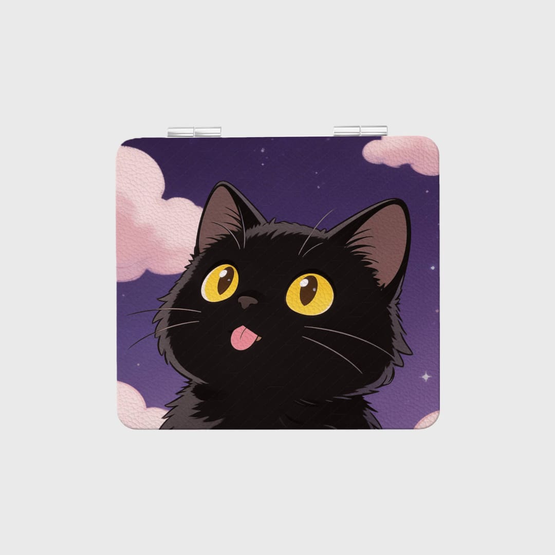 Cute Anime Black Cat Makeup Pocket Mirror for Cat Lovers - 1