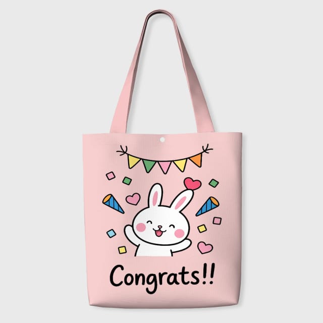Cute Bunny Congrats Tote Bag for Graduation Birthday Gifts