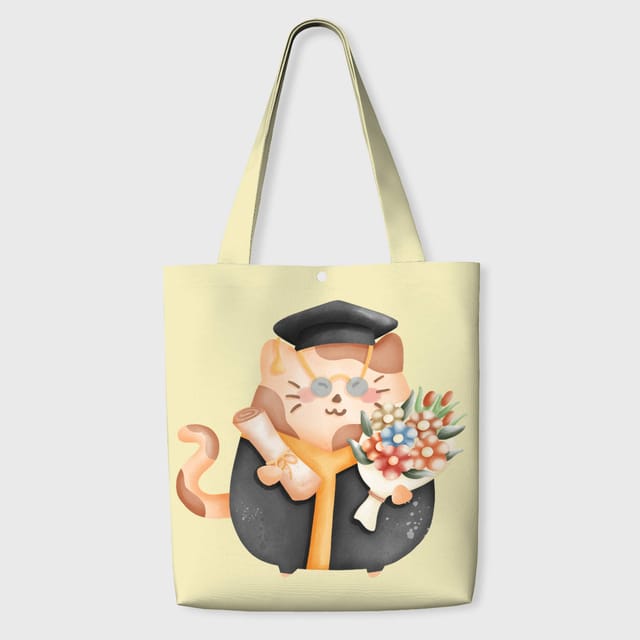 Cute Grad Cat Tote Bag for Cat Lovers Graduation Gift