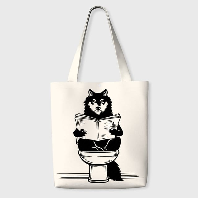 Funny Wolf Toilet Print Tote Bag for Pet Lovers Daily Use