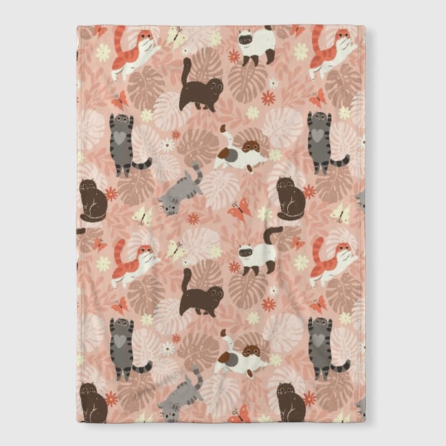 Cute Floral Cat Fleece Throw Blanket for Pet Lovers Gift