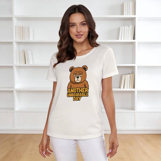 Grumpy Bear Quote Crew Neck Tee for Women Daily Wear