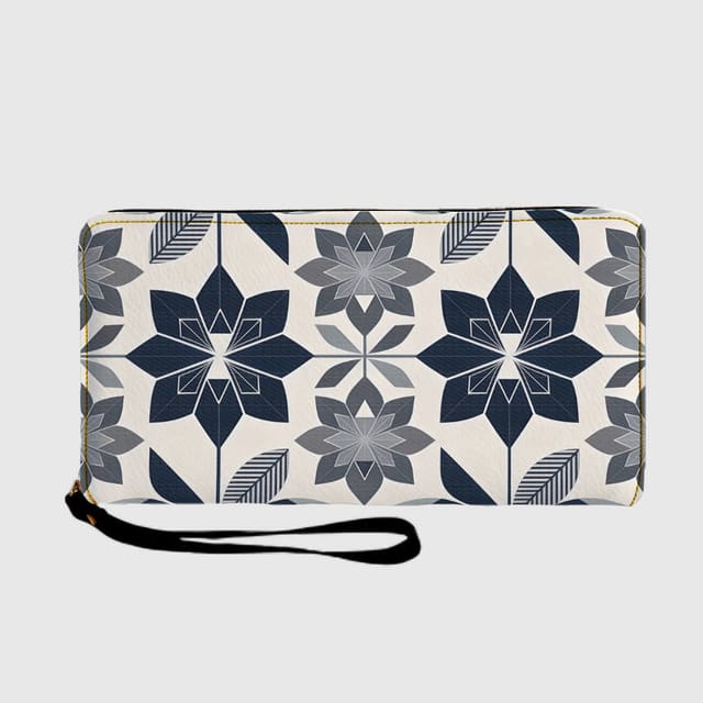 Geometric Floral Zip Around Long Wallet for Women Daily Gift