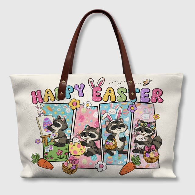 Cute Easter Raccoon PU Tote Bag for Pet Lovers Gift