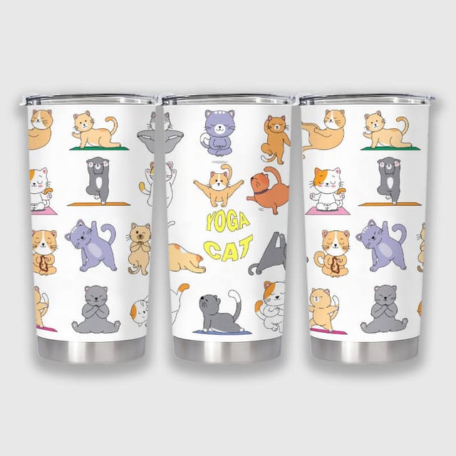 Yoga Cat Stainless Steel Tumbler for Cat Lovers Daily Use