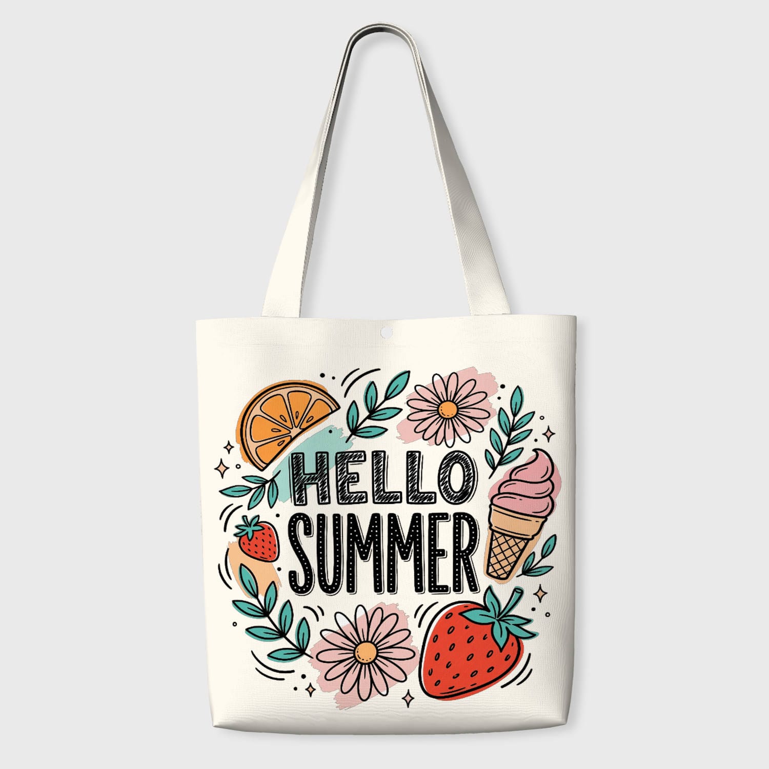 Hello Summer Fruit Floral Tote Bag for Daily Use & Gift