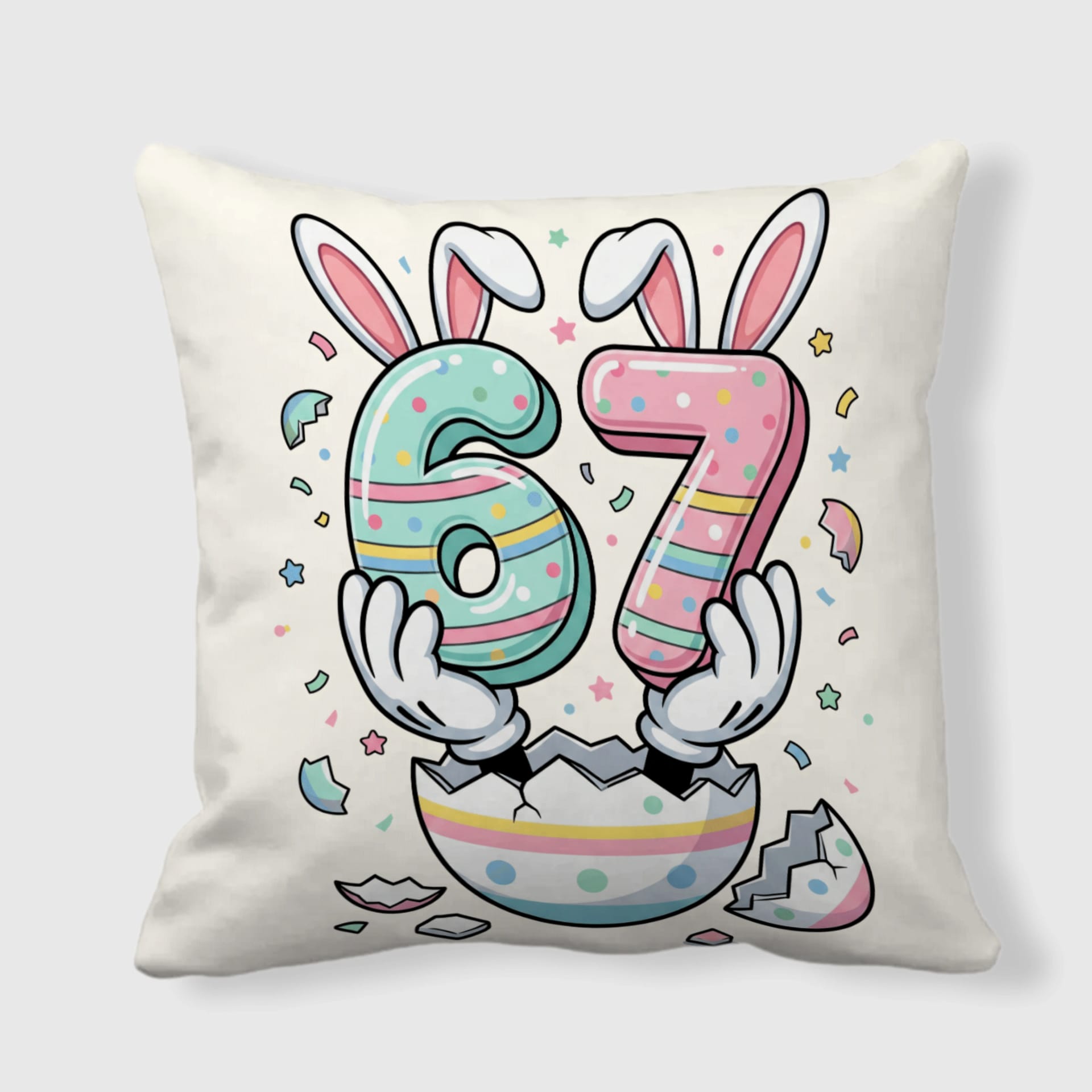 Easter Bunny 67th Birthday Square Throw Pillow for Home Decor