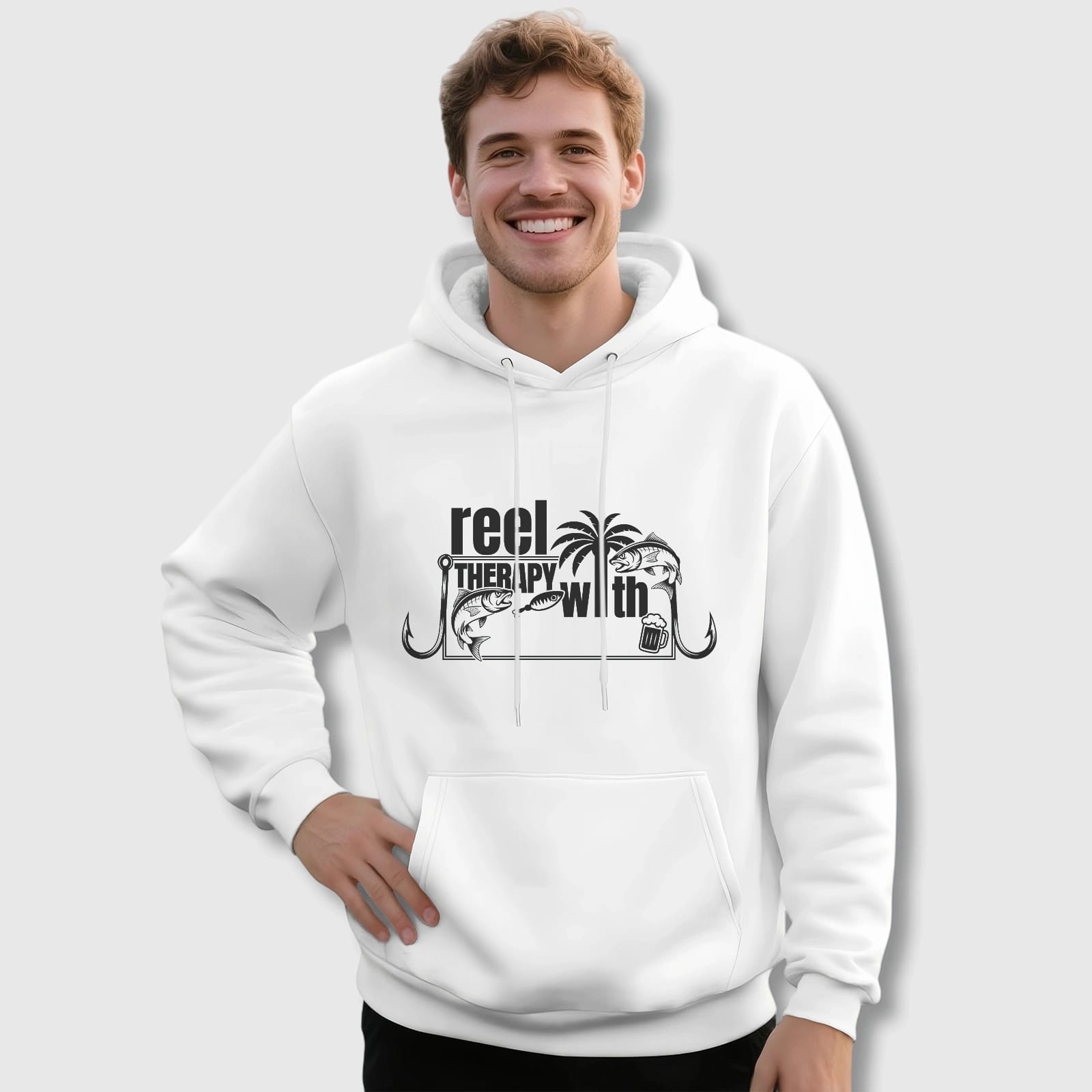 Reel Therapy Fishing Pullover Hoodie for Dads Casual Wear