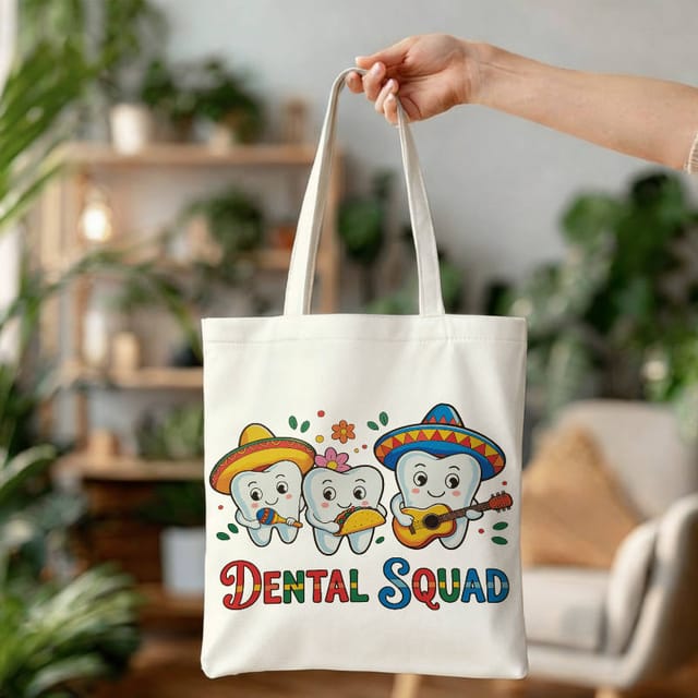 Cute Dental Squad Canvas Tote Bag for Dentists Daily Use Gift