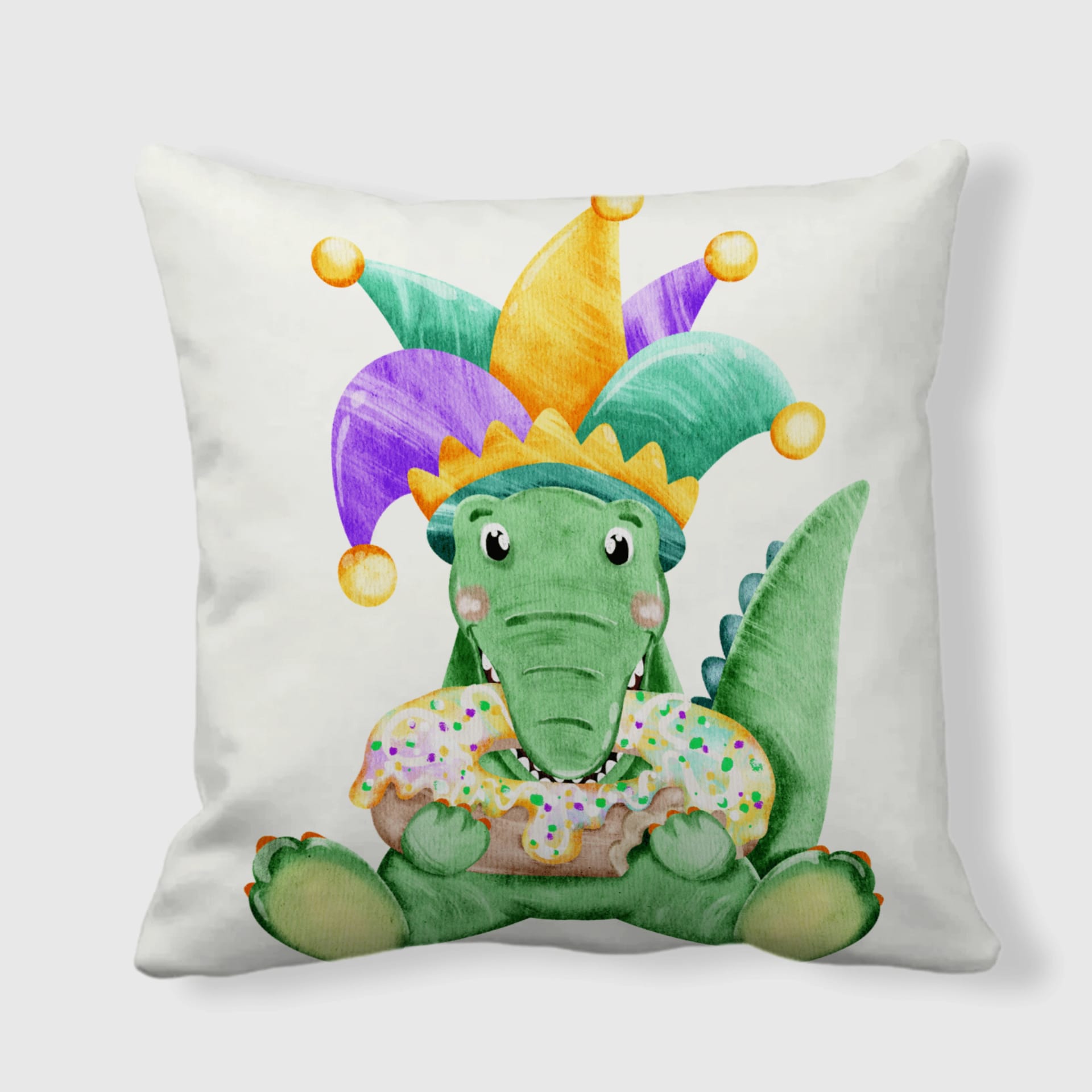 Mardi Gras Crocodile Throw Pillow for Pet Lovers Gift