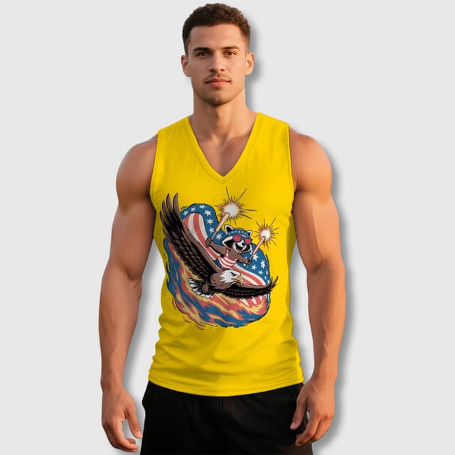 Patriotic Raccoon Eagle V-Neck Tank Top for Men Gym Summer Wear