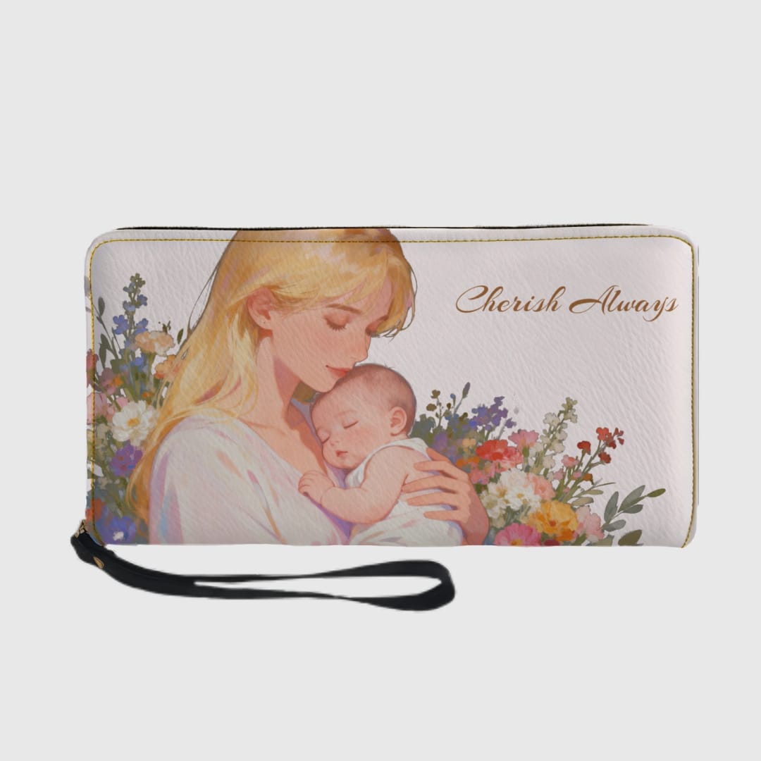 Personalized Zip Wallet with Wrist Strap PU Leather Long Wallet - 1